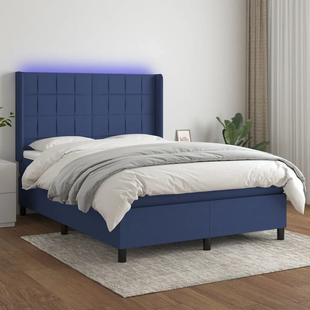Letto a Molle con Materasso e LED Blu 140x200 cm in Tessuto cod mxl 62441