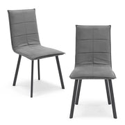 Set 2 sedie Imbottite MARILU', Base quadra in metallo, ideale per sala da pranzo, soggiorno, ufficio, sale d'attesa, tessuto trapuntato a rettangoli colore Grigio, Design moderno