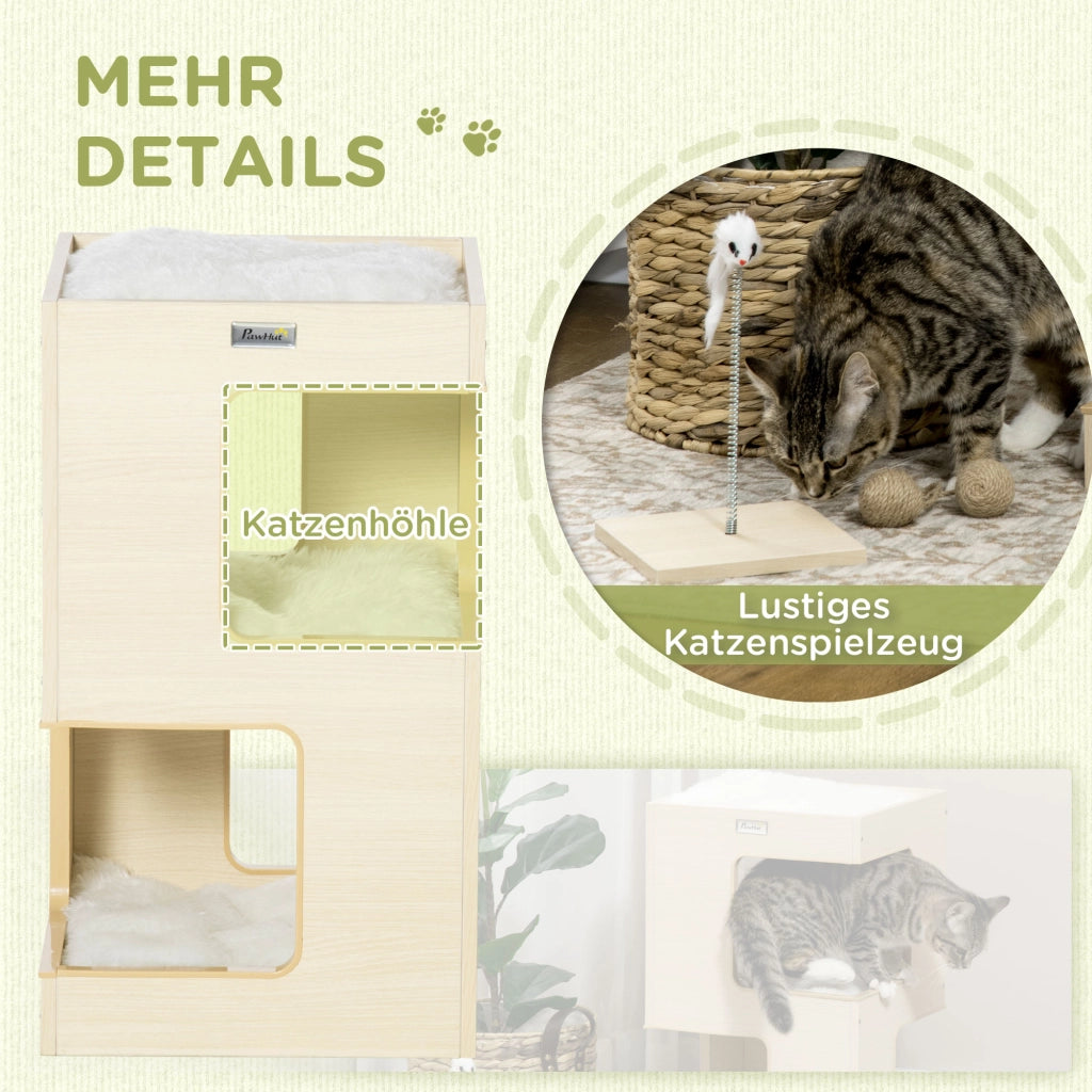 Casetta per Gatti con Giocattoli a 2 Livelli ¨C zephmum ¨C Naturale Grigio 34x34x60