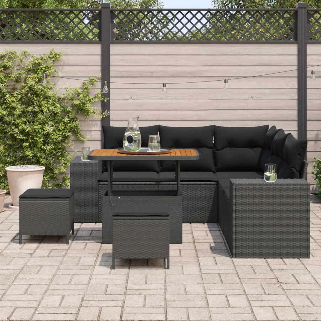 Set Divano da Giardino con cuscino 8 pcs Nero polyrattan 3363954