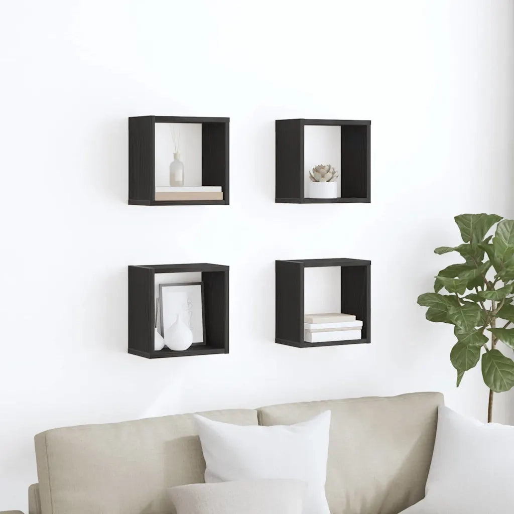 Scaffali da parete 4 pcs Rovere Nero Legno multistrato 875181