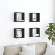 Scaffali da parete 4 pcs Rovere Nero Legno multistrato 875181