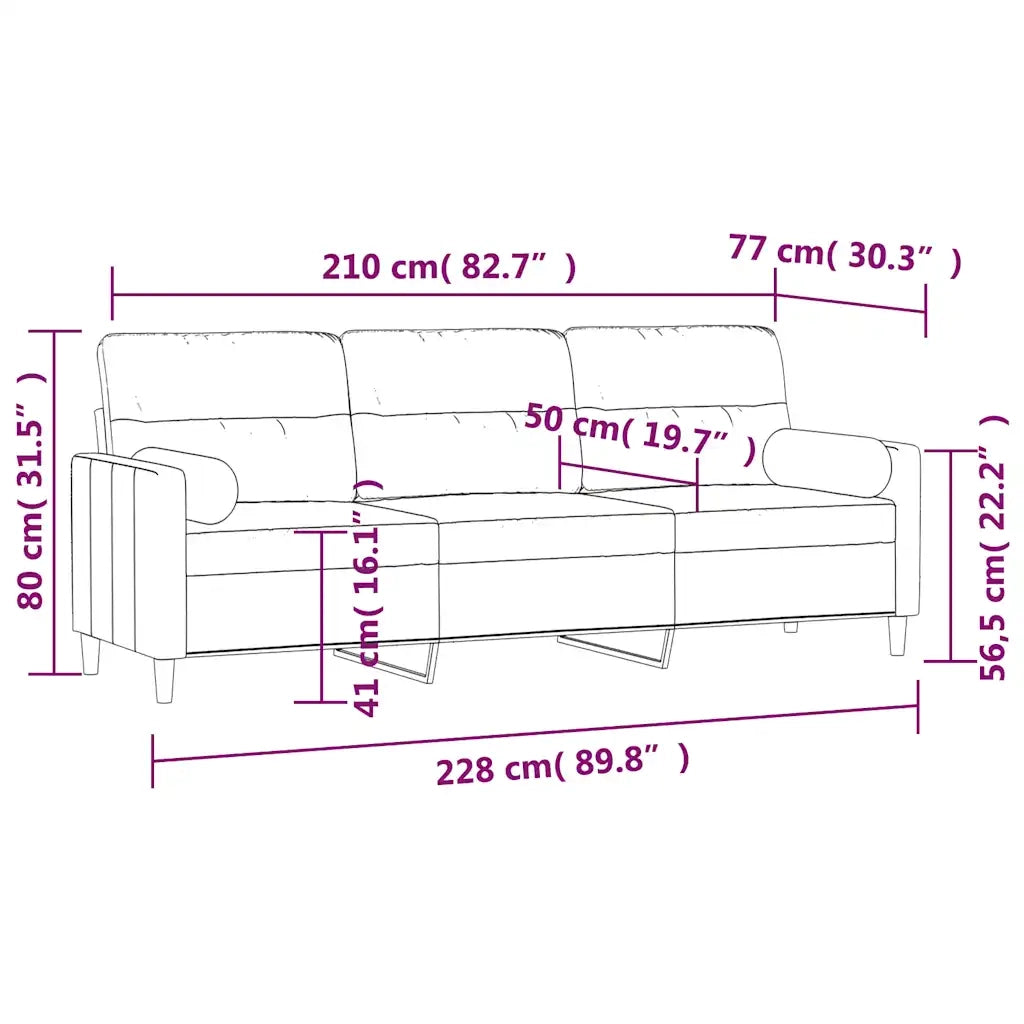 Divano a 3 Posti con Cuscini Grigio Scuro 210 cm in Tessuto 3153000