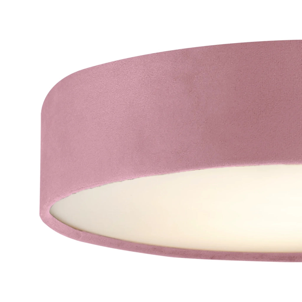 Plafoniera Contemporanea Tamburo Acciaio Rosa Tessuto Bianco 3 Luci E27