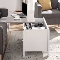 Tavolino Rettangolare con Piano sollevabile, 2 Ripiani, in Truciolato 105x50x49 cm, Bianco