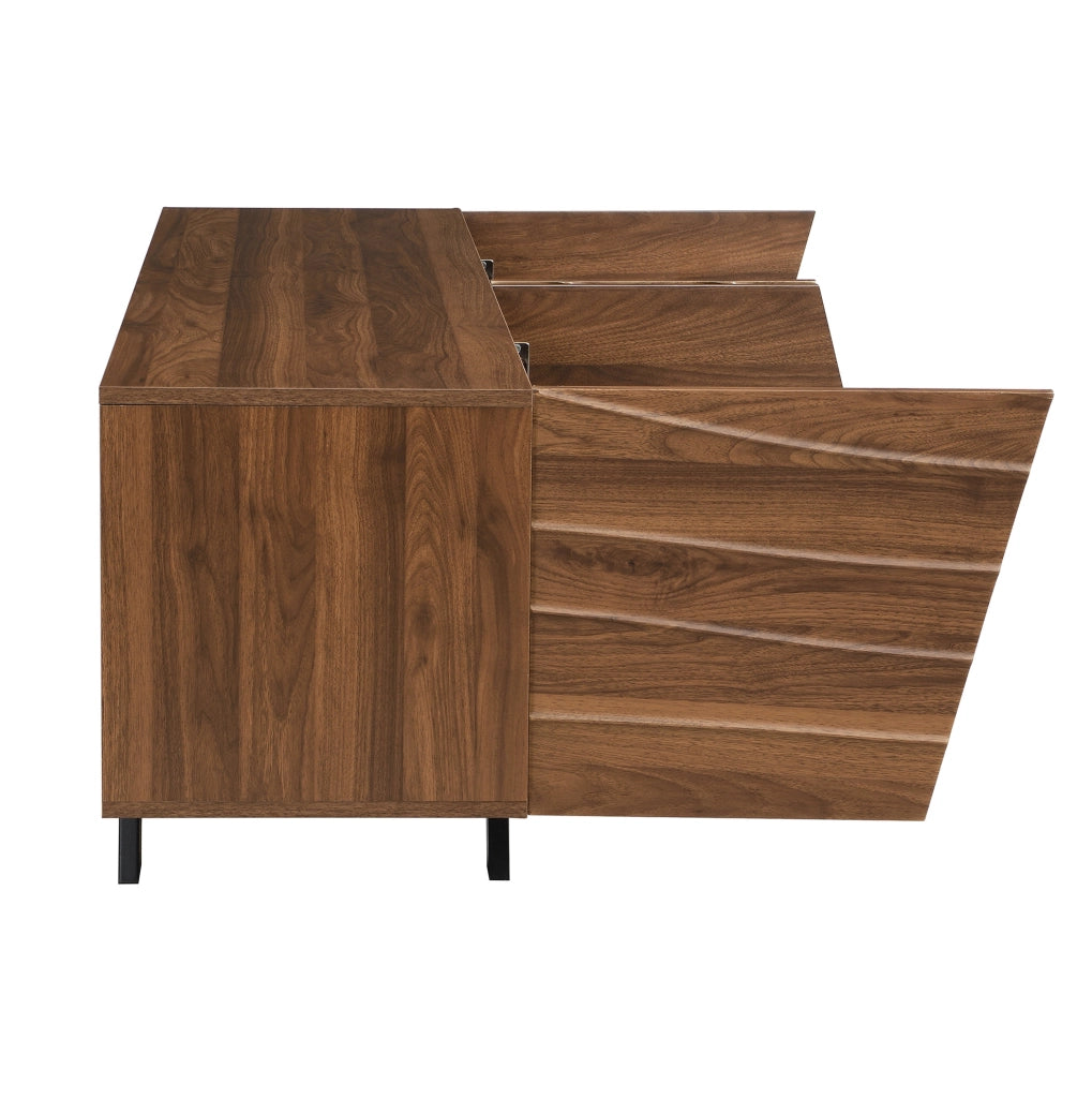 Mobile TV ULEVR 160x39x50,5 cm con frontale ondulato e passacavi, MDF effetto noce