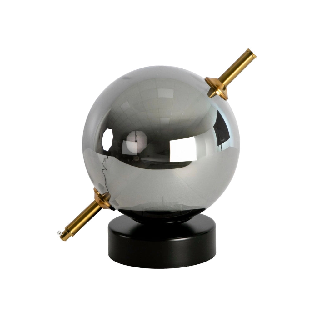 Lampada da tavolo in vetro fumé grigio effetto specchio e acciaio nero