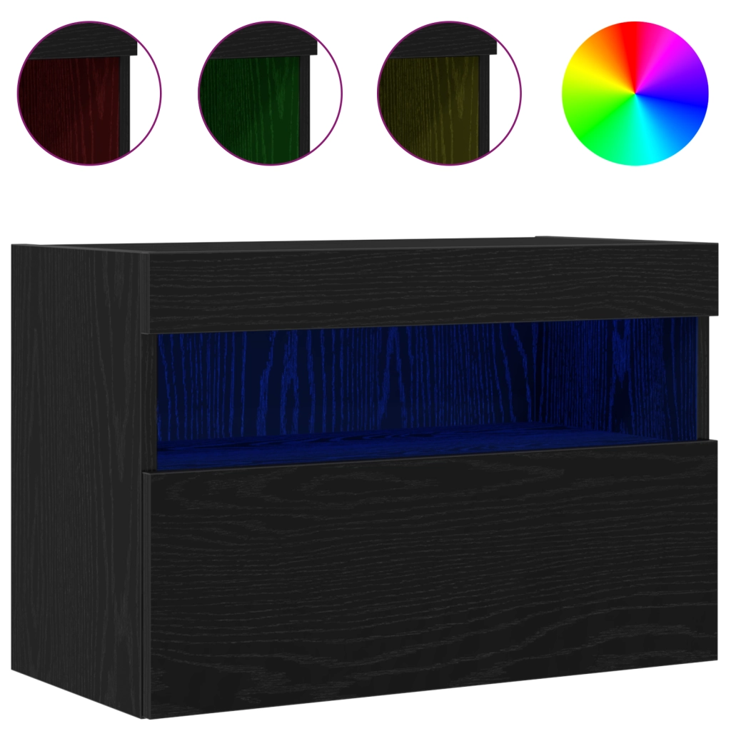 Mobile TV  con luci LED Rovere Nero 60x30x40 cm