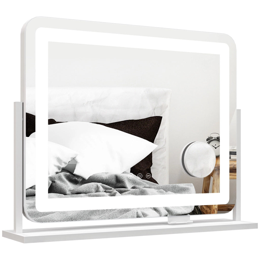 Specchio da Toeletta Bianco 58x46 cm con Luce LED e 3 Modalit¨¤ ¨C Zephmum ¨C Regolabile e Touch