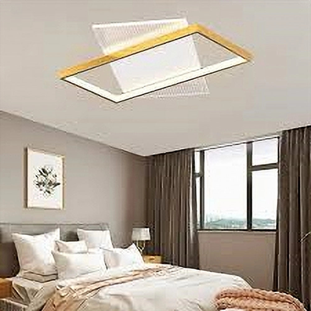 Trade Shop - Plafoniera Led 32 Watt Rettangolare Oro Lampadario Da Soffitto Luce Fredda 71064 -