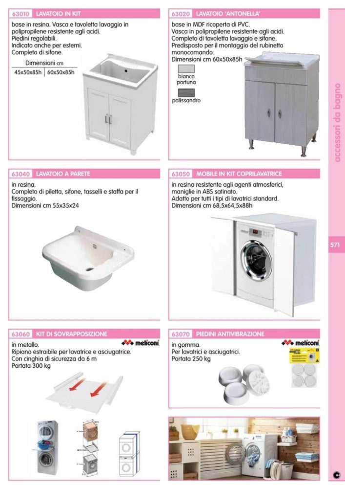 1pz kit lavatoio resina antiacido 60x50 cm bianco cod:ferx.7793