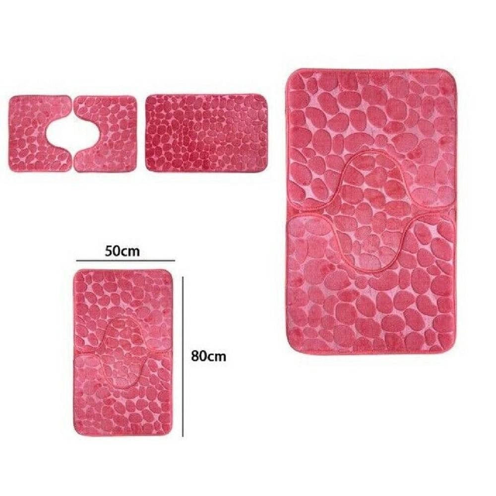 Trade Shop - Set 3 Pezzi Tappeti Tappetini Antiscivolo Per Bagno Arredo Colore Rosa 59335 -