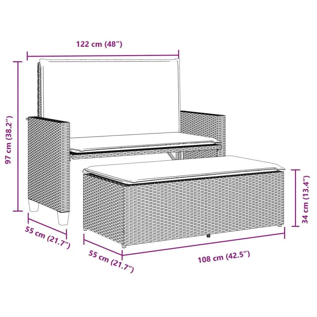 Panca da Giardino con Cuscini e Poggiapiedi Beige in Polyrattan 368411