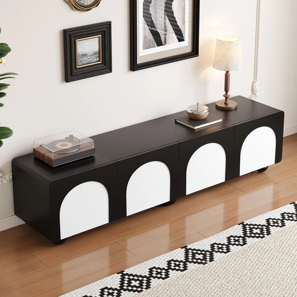 Mobile TV con Cassetti e Ante ¨C Xylo ¨C Nero/Bianco, 180x38x45 cm