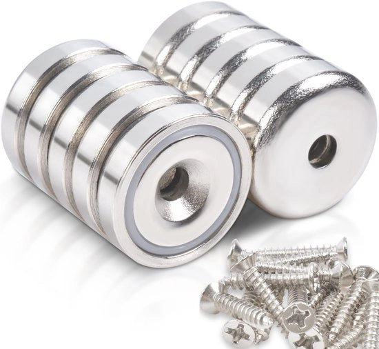Pacchetto di 10 magneti neodymium, extra forti, 10 kg di forza, 20 x 7 mm con foro e capsula, vaso magnetico sommerso con viti, magneti forti per cucine, frigoriferi, bagni, lavagne magnetiche, uffici