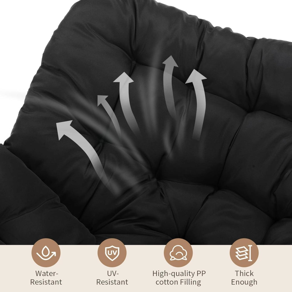 Set di sedie a dondolo con sgabello in rattan, resistente alle intemperie, con spessa imbottitura rimovibile, portata di 150 kg, per giardino, balcone, soggiorno