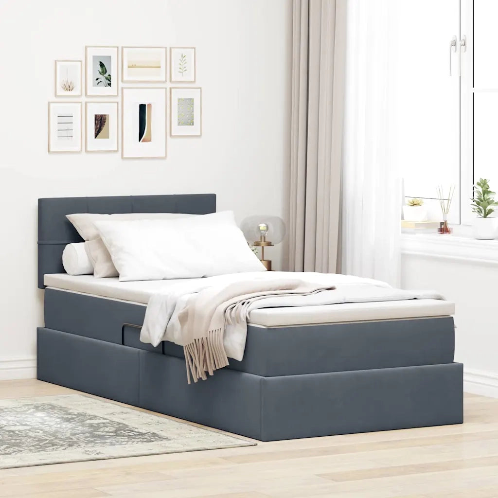 Letto con contenitore e LED Grigio scuro 90 x 200 cm Velluto 3371368