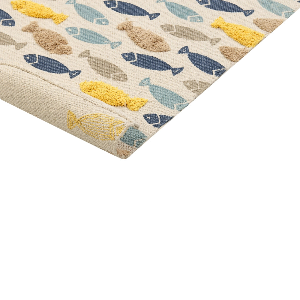 Tappeto per bambini in cotone con motivo pesci  80 x 150 cm tessuto a mano multicolore cameretta camera dei bambini