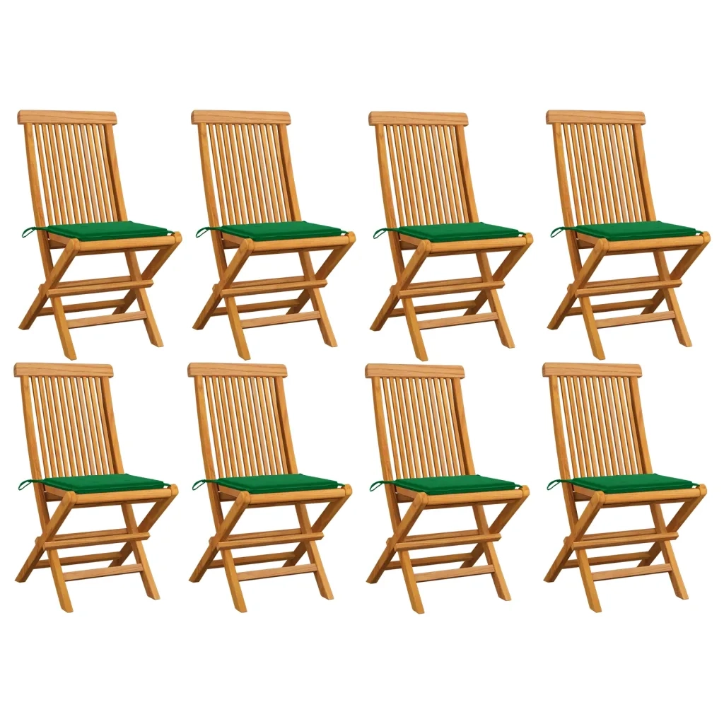 Sedie da Giardino con Cuscini Verdi 8 pz in Massello di Teak cod mxl 24108