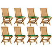 Sedie da Giardino con Cuscini Verdi 8 pz in Massello di Teak cod mxl 24108