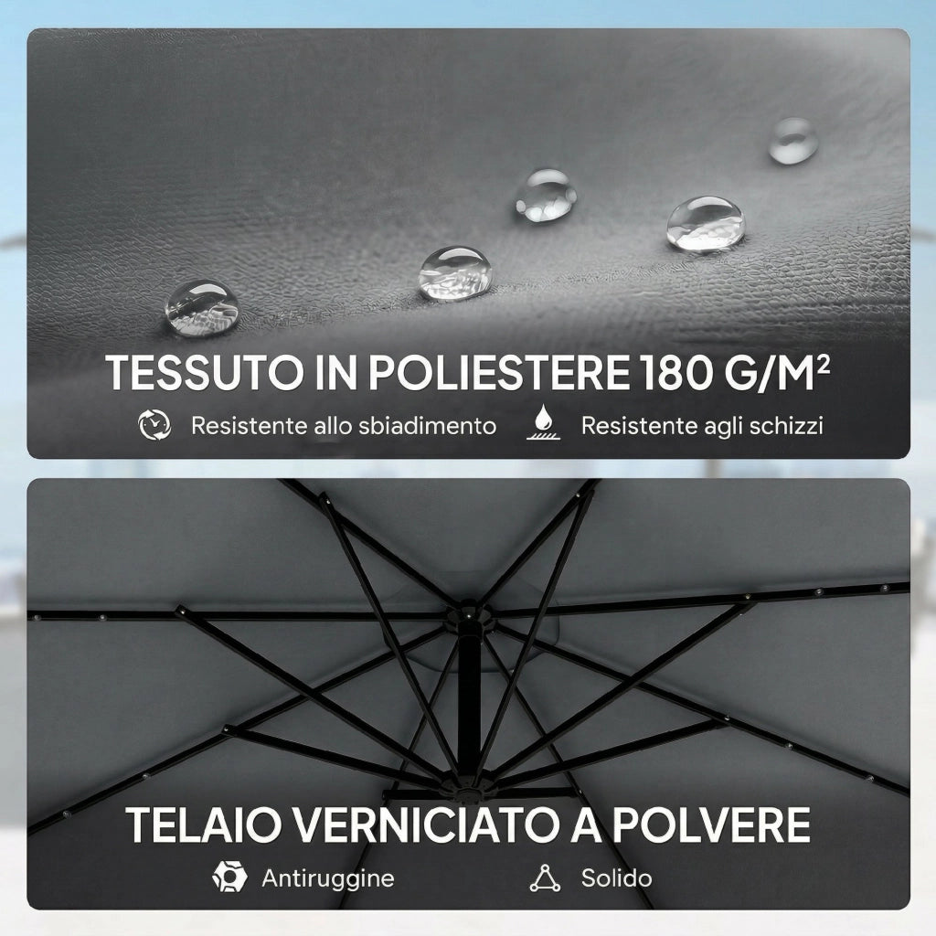 Ombrellone a Sbalzo da Giardino 3 m con Luci LED Solari ¨C zephmum ¨C Grigio