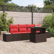Set Divano da Giardino 5 pz 4-Numero di posti Marrone e Rosso 3357827