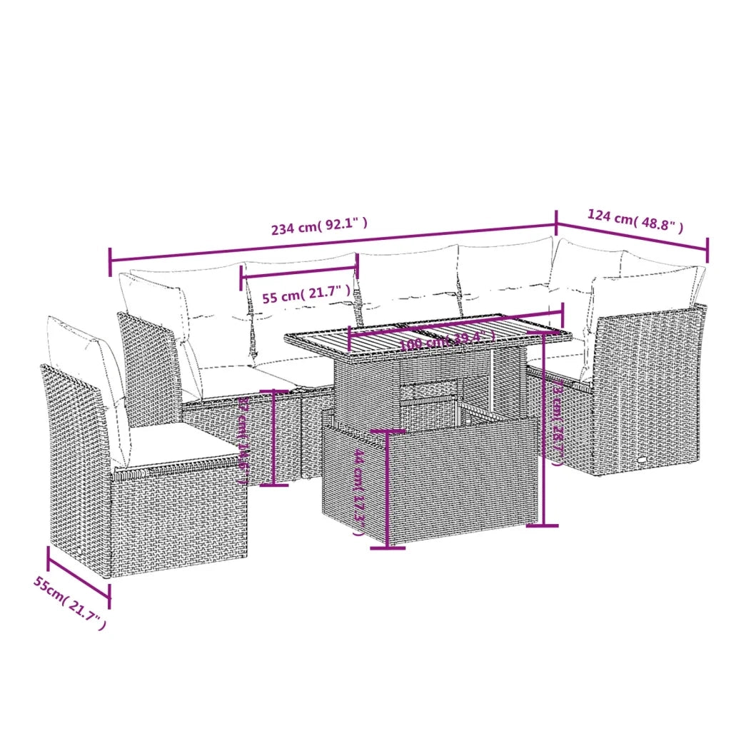 Set Divani da Giardino con Cuscini 7pz Nero Polyrattan 3270852