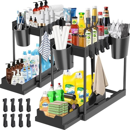 Raccoglitore per sottopiano con 2 livelli e ganci – soluzione ideale per cucina e bagno