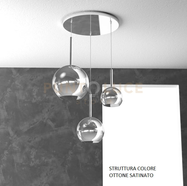 SOSP. OTTONE SAT. TONDA 3 LUCI VETRI (1 GRANDE+1 MEDIO+1 PICCOLO) TUTTI CROMO 1155OS-S3 TMIX-CR