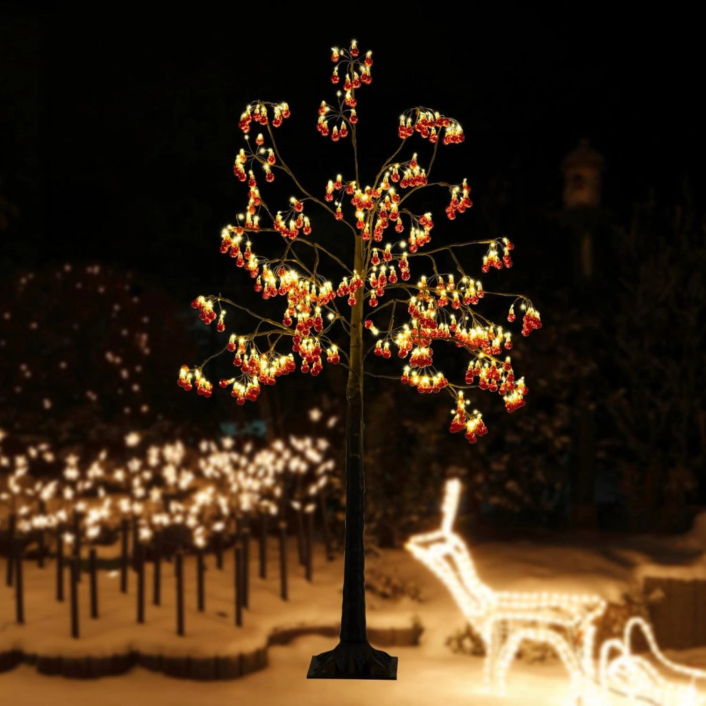 Decorazioni Natalizie, Albero di Natale 150 CM, 480 Luci LED Bianco Caldo, Sfere a Bolle Squisite, Base Solida, Picchetti di Terra, Addobbi Natalizi Esterno Interno per Casa, Giardino, Cortile
