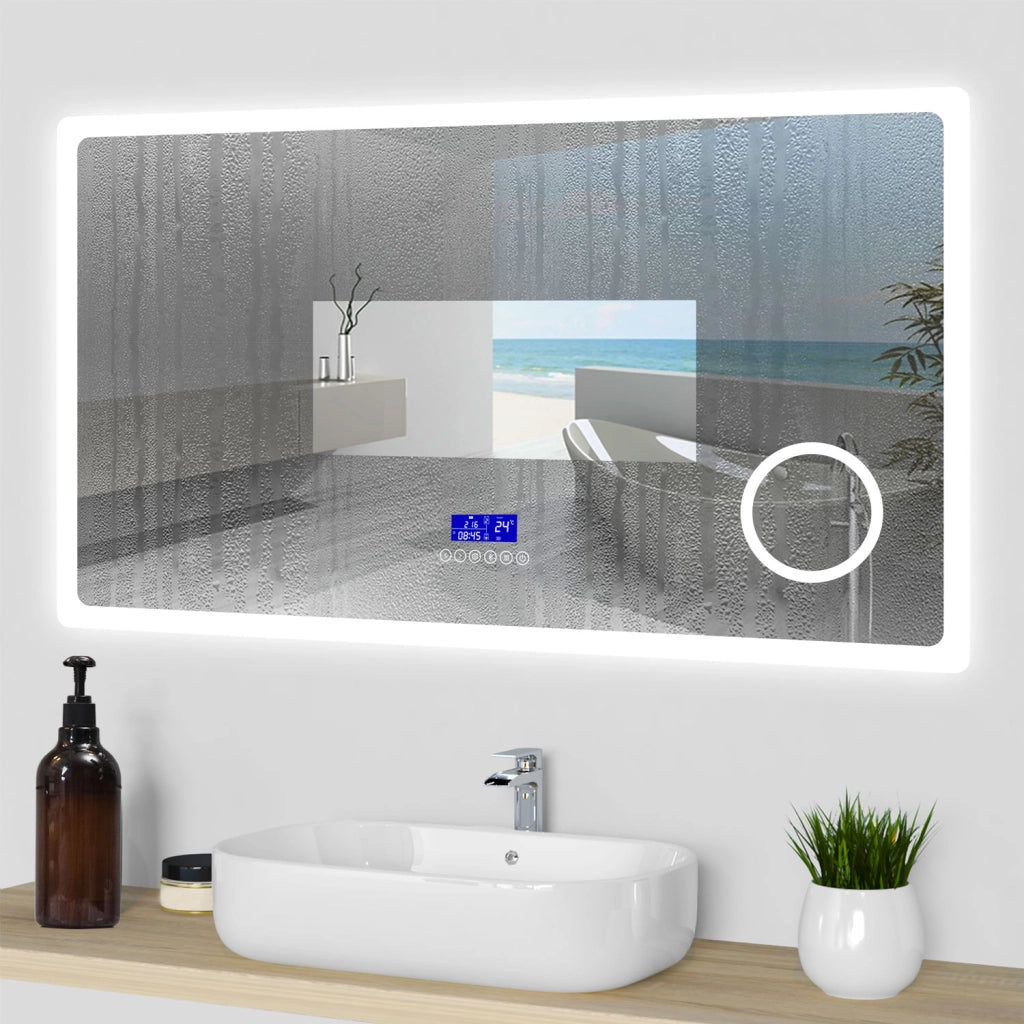 Aica Specchio da bagno bluetooth 140x80cm con antiappannamento + dimmerabile + 3 colori + ingrandimento 3X