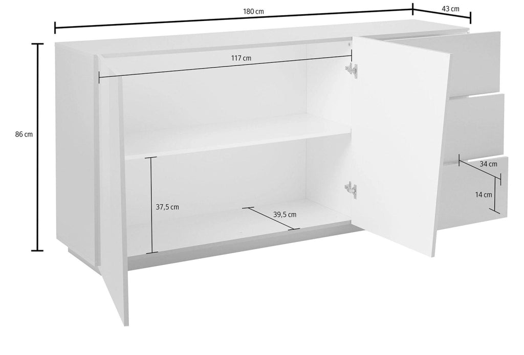 Credenza 2 Ante + 3 Cassetti 180x43x86 cm Vega Ardesia