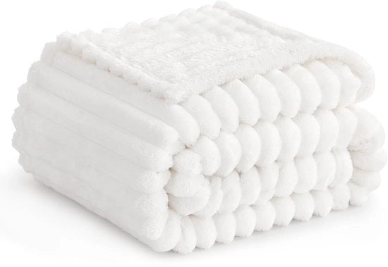 Coperta Fluffata in Feltro Bianca - 130x150cm, Deken per Soggiorno, Duvet, Deken di Lana Grosso, Deken con Cordoncino Caldo
