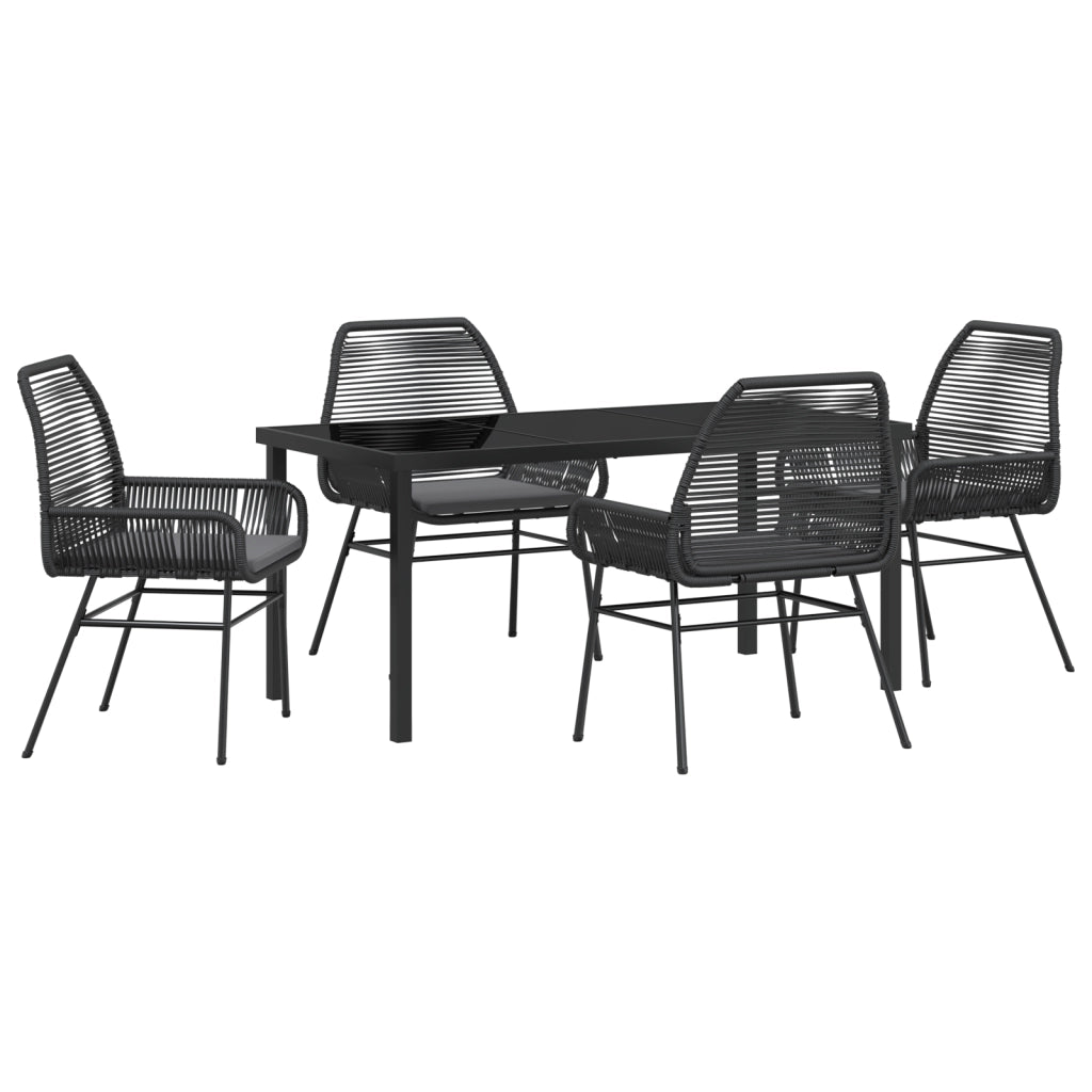 Set da Pranzo Giardino da 5 Pezzi con Cuscini Rattan Nero