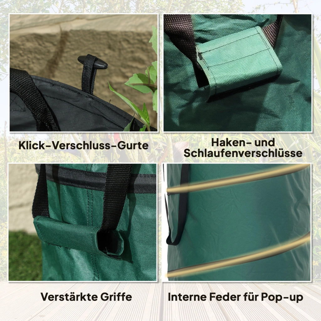 Sacco per Giardino 2x160L Impermeabile ¨C zephmum ¨C Verde con Maniglie