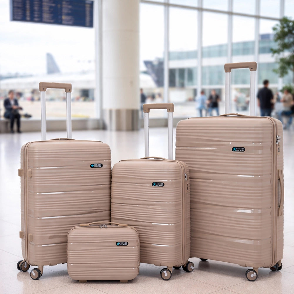 Set 4 Valigie Rigide e Beauty Case da Viaggio e Maniglia Telescopica Tortora