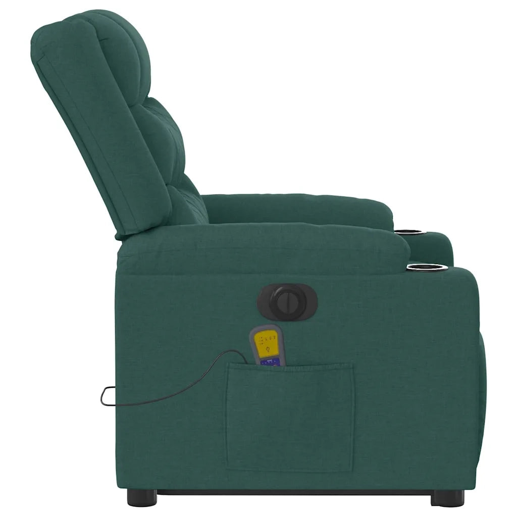 vidaXL Poltrona Alzapersona Massaggiante Elettrica Verde Scuro Tessuto