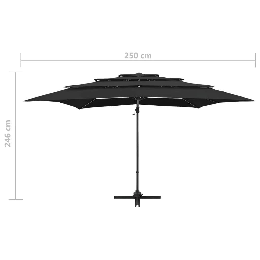 Ombrellone da giardino a quattro livelli con palo in alluminio 250 x 250 cm nero 02_0008790