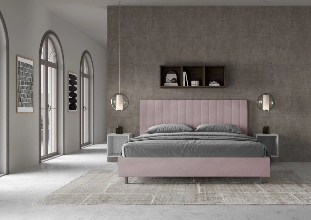BS COM Letto matrimoniale king size con rete imbottito 200x200 microfibra glicine