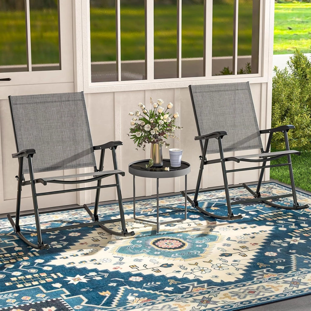 Set Sedie a Dondolo da 2 Pezzi, Poltrone a Dondolo Pieghevoli con Schienale e Seduta Traspiranti, Struttura di Metallo, Portata Massima 150 kg, Sedie Portabili per Patio, Piscina, Spiaggia