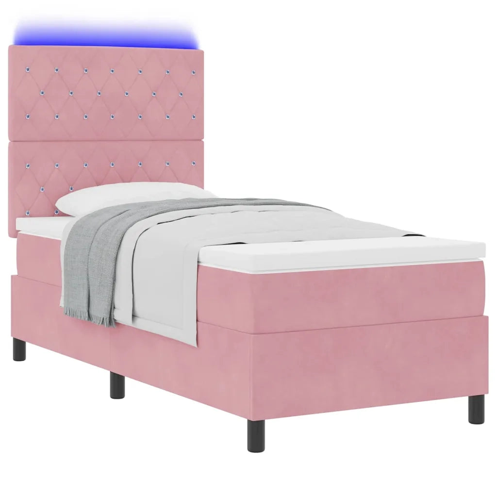 Letto a Sorgente LED con materasso Rosa 90 x 200 cm Tessuto