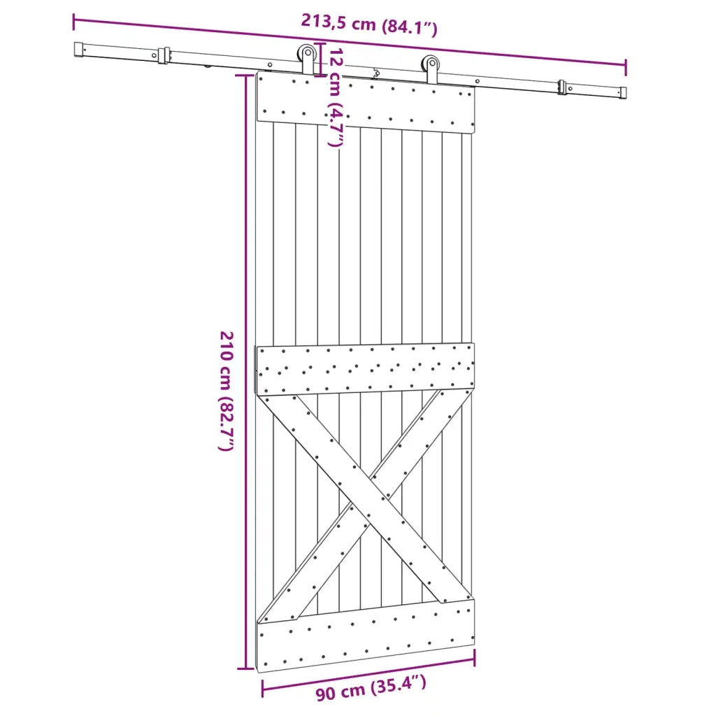 Porta scorrevole NARVIK Naturale e Nero 90 x 210 cm (213,5 cm)