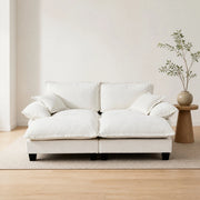 Divano angolare modulare con pouf mobili e cuscini, in Chenille, Beige per soggiorno e appartamento