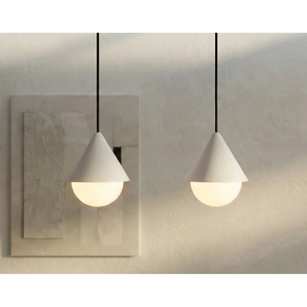 Lampada a sospensione GIRO in acciaio nero e vetro bianco