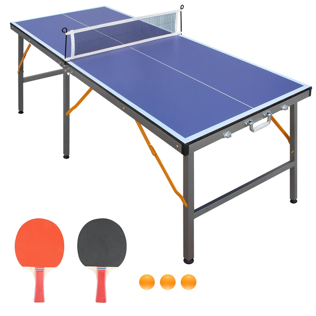 Tavolo da ping-pong pieghevole 152，4 x 66，04 x 66，04 cm in MDF blu， interno/esterno