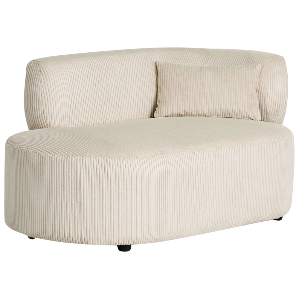 Chaise longue con rivestimento in velluto a coste beige chiaro e cuscino decorativo lato destro