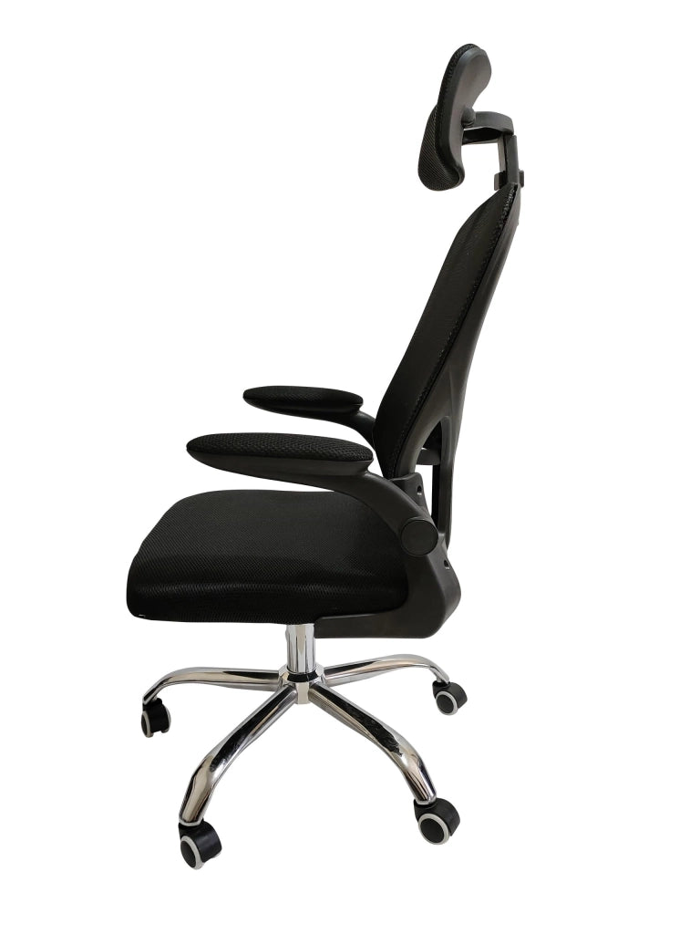 FENIXSHOP24 Sedia Ufficio Ergonomica, con Poggiatesta, Braccioli, Supporto Lombare, Regolazione in Altezza, Poltrona girevole con ruote e rete traspirante – Nera - JG-9070