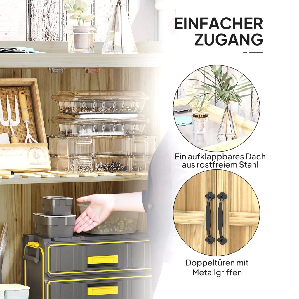Mobile da giardino con piano di lavoro ¨C Xylo ¨C legno e acciaio inox con ante doppie