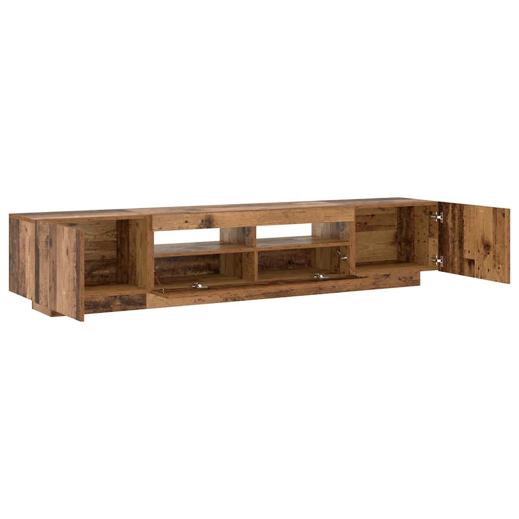 Mobile TV dal design moderno con luci a LED 200 x 35 x 40 cm vano contenitore atmosfera accogliente legno composito finitura effetto legno anticato 02_0055885