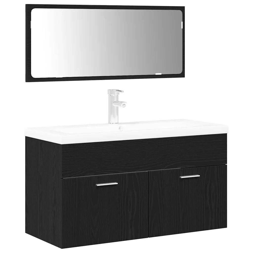 Set di mobili per il bagno 3 pcs Rovere Nero Legno multistrato 3334330